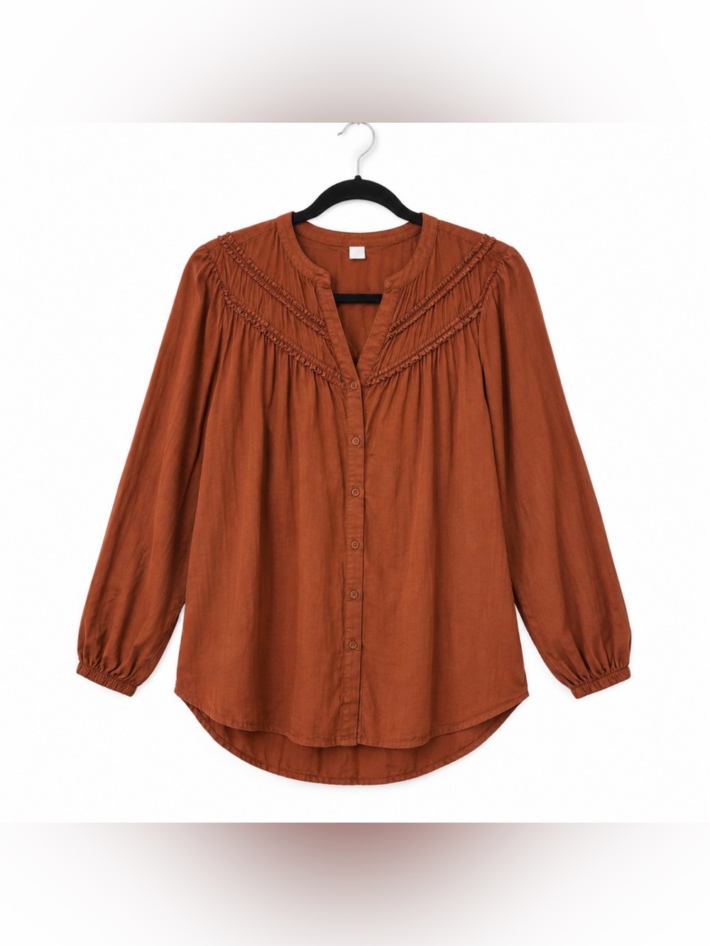 Old Navy Button-Front Peasant Blouse in Rust Brown- Boho